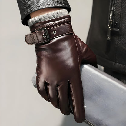 Luvas Masculinas de Inverno Toque para Ecrã Fecho com Correia Estilo Condução