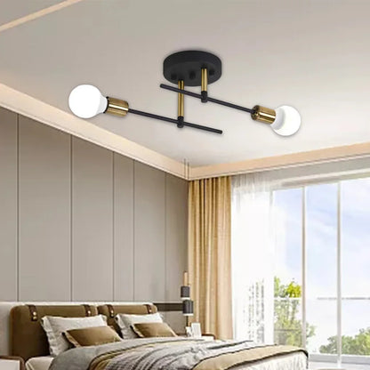 Lampada da soffitto moderna a 2 luci | Lampadario a plafone nero e oro