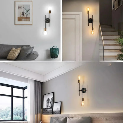 Lampada da soffitto moderna a 2 luci | Lampadario a plafone nero e oro