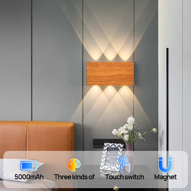 Lume da Parete Ricaricabile LumiBlock | Design Minimalista Effetto Legno
