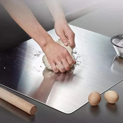 Tagliere in Acciaio Inossidabile | Pannello Doppia Faccia per Taglio e Impasto – Utensile da Cucina Resistente