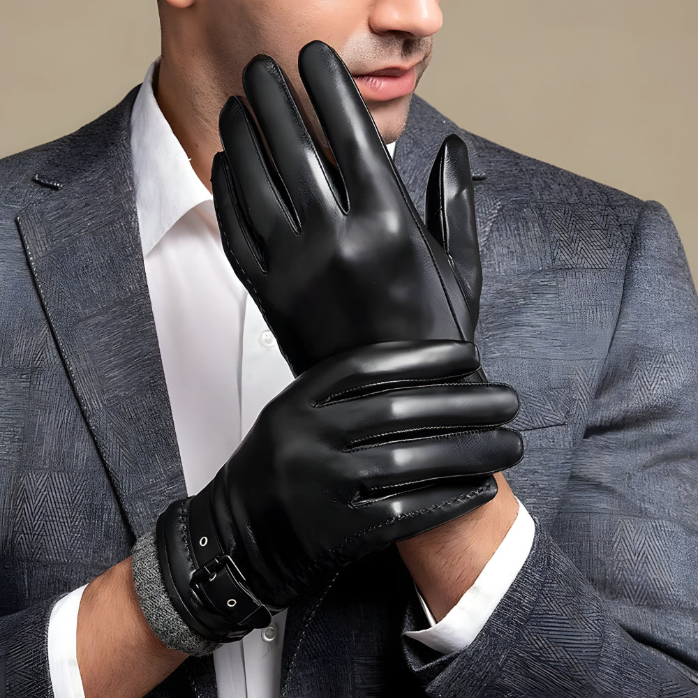 Luvas Masculinas de Inverno Toque para Ecrã Fecho com Correia Estilo Condução