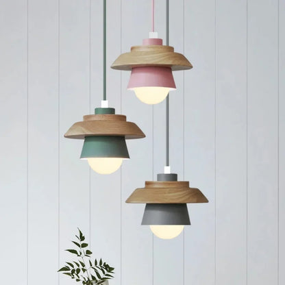 Candeeiro Suspenso em Madeira Nórdica | Design Colorido Macaron