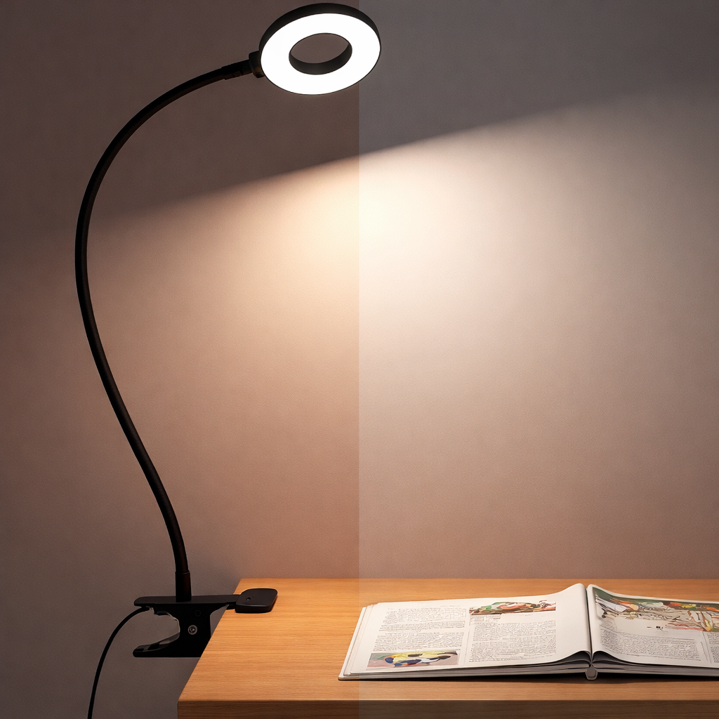 מנורת שולחן עם קליפס, אור קריאה גמיש LED, 3 מצבי צבע