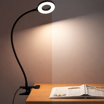 מנורת שולחן עם קליפס, אור קריאה גמיש LED, 3 מצבי צבע