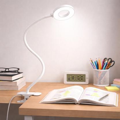 מנורת שולחן עם קליפס, אור קריאה גמיש LED, 3 מצבי צבע