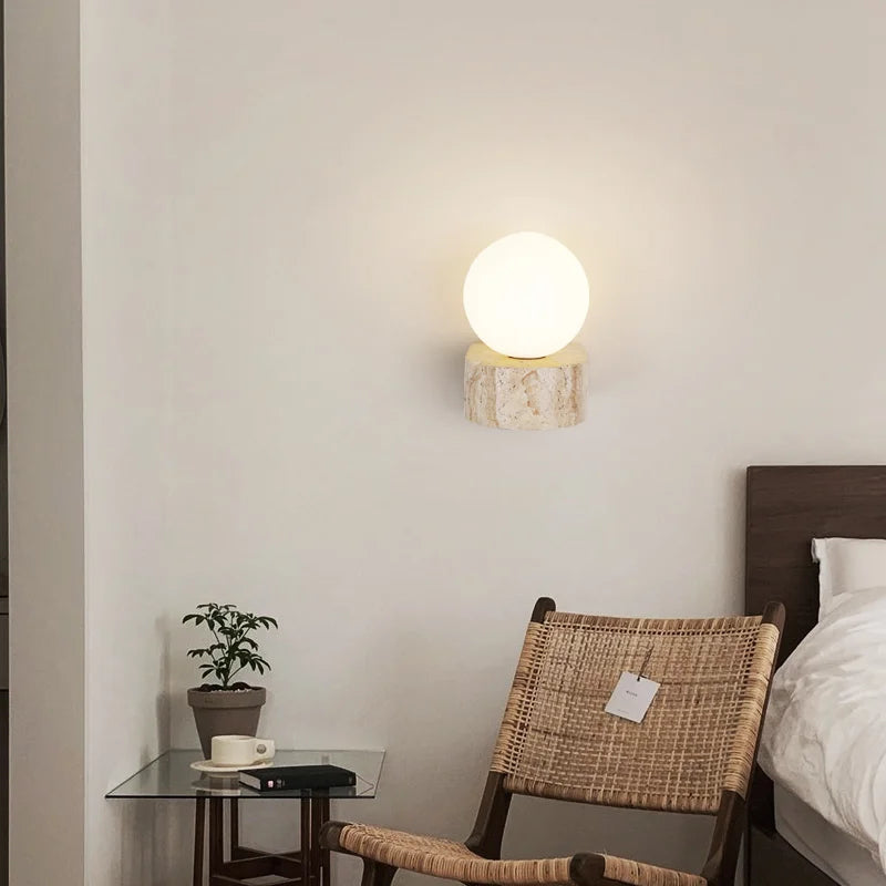 Travertin-Stein-Wandlampe | Moderne japanische LED-Wandleuchte