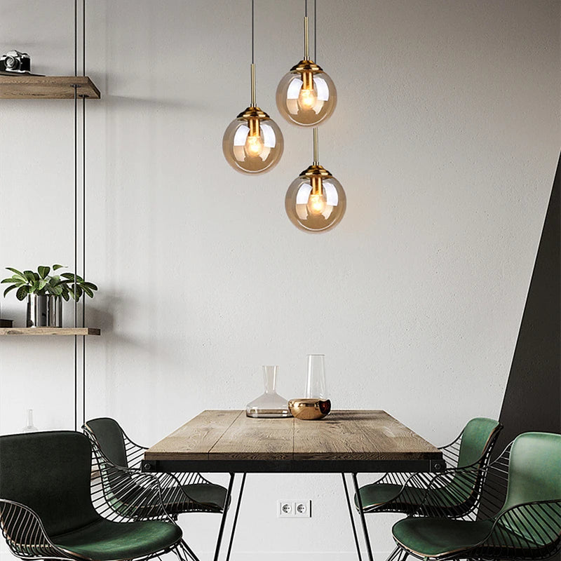 Lustre Pendente Moderno Nórdico com Globo de Vidro | Âmbar, Cinza Fumo, Vidro Transparente