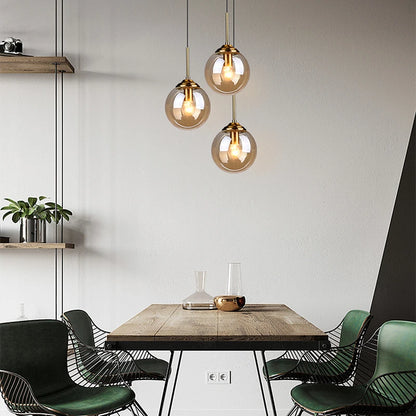 Lustre Pendente Moderno Nórdico com Globo de Vidro | Âmbar, Cinza Fumo, Vidro Transparente
