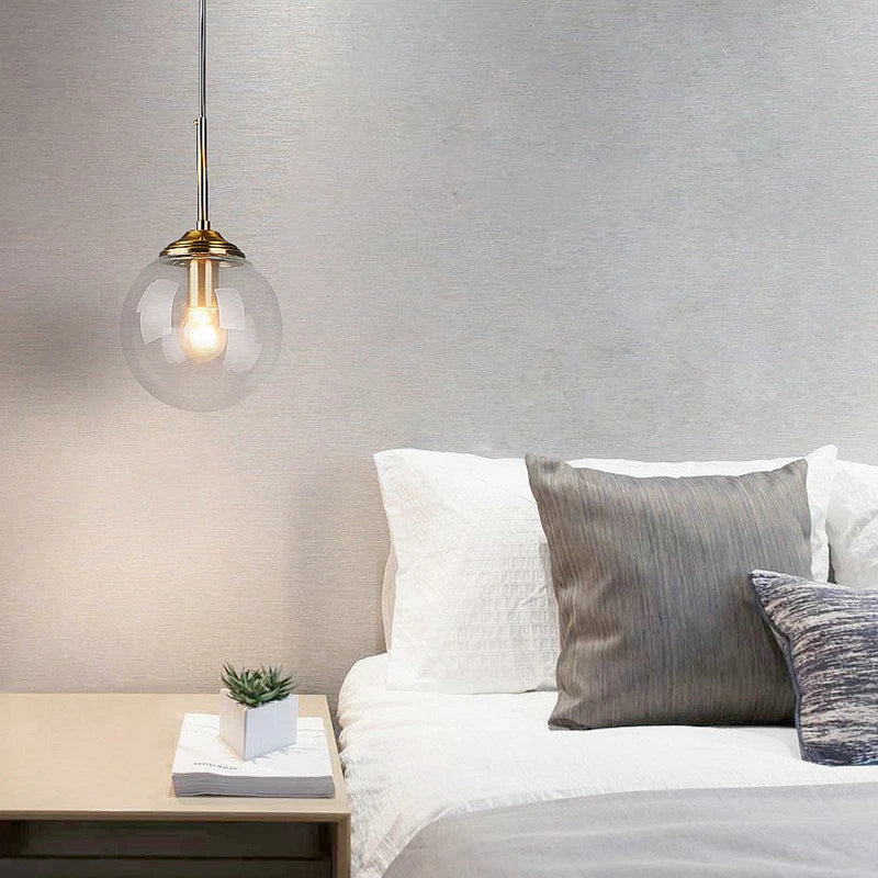Lustre Pendente Moderno Nórdico com Globo de Vidro | Âmbar, Cinza Fumo, Vidro Transparente