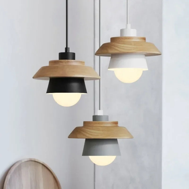 Candeeiro Suspenso em Madeira Nórdica | Design Colorido Macaron