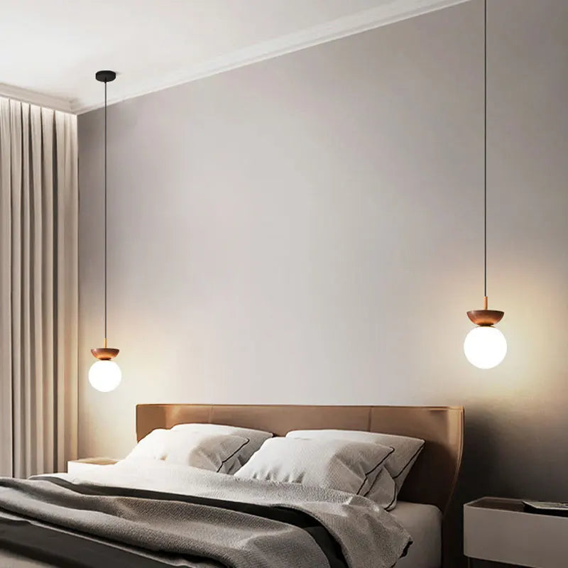 Lampada a Sospensione e da Soffitto a Sfera in Vetro Stile Nordico Moderno | Finitura Legno