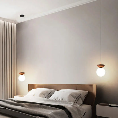 Lampada a Sospensione e da Soffitto a Sfera in Vetro Stile Nordico Moderno | Finitura Legno