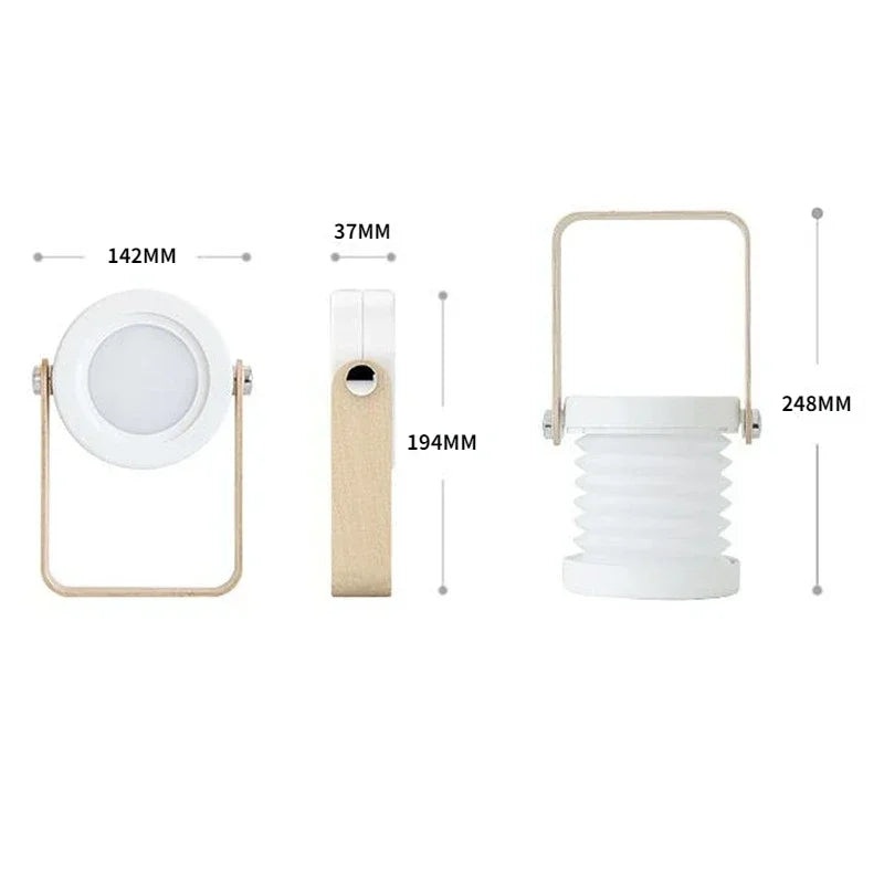 Lanterna portatile con manico in legno creativo | Lampada da tavolo pieghevole ricaricabile