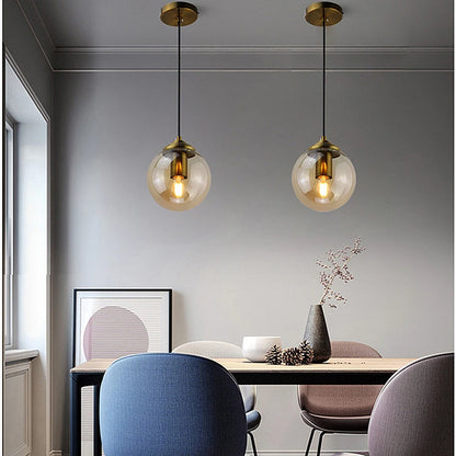 Lustre Pendente Moderno Nórdico com Globo de Vidro | Âmbar, Cinza Fumo, Vidro Transparente