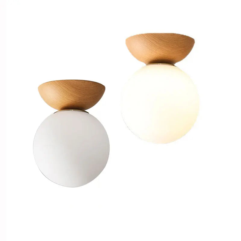 Lampada a Sospensione e da Soffitto a Sfera in Vetro Stile Nordico Moderno | Finitura Legno