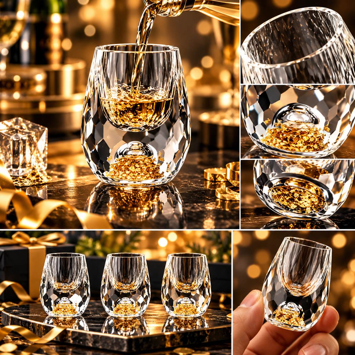 Bicchiere da shot in cristallo con paillettes, elegante articolo decorativo per bevande