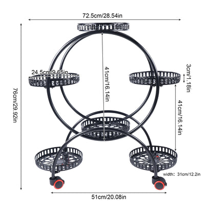 Metal Plant Stand with Wheels | 6-Tier Flower Pot Holder for Indoor & Outdoor Decoration
