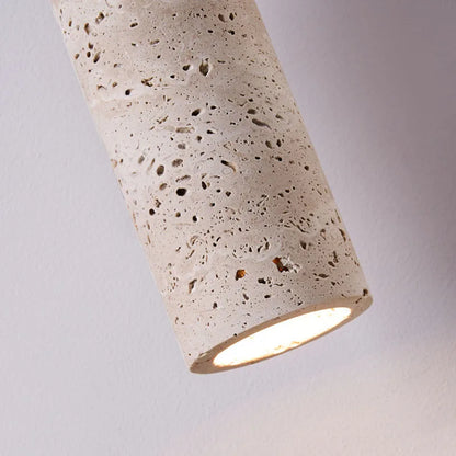 Candeeiro Suspenso Wabi-Sabi em Travertino e Madeira | Iluminação Minimalista Japonesa para Cabeceira