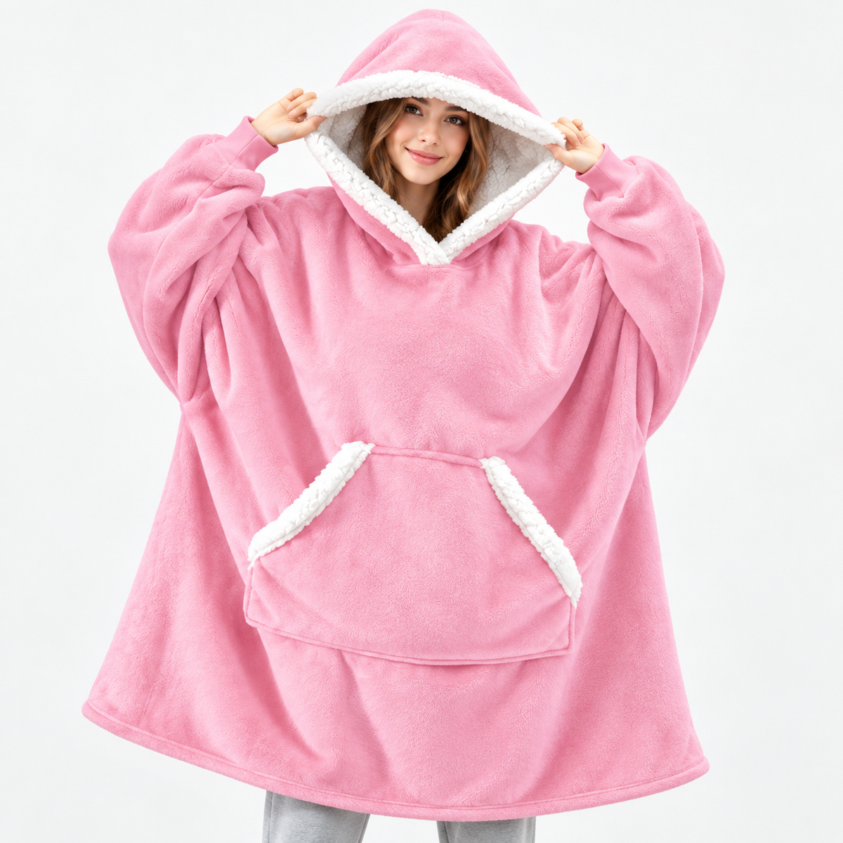 Sherpa Lined Plaid Blanket Hoodie Oversized Cozy Pullover