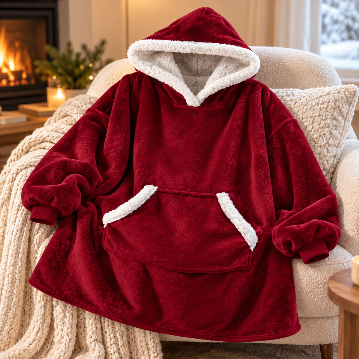 Sherpa Lined Plaid Blanket Hoodie Oversized Cozy Pullover