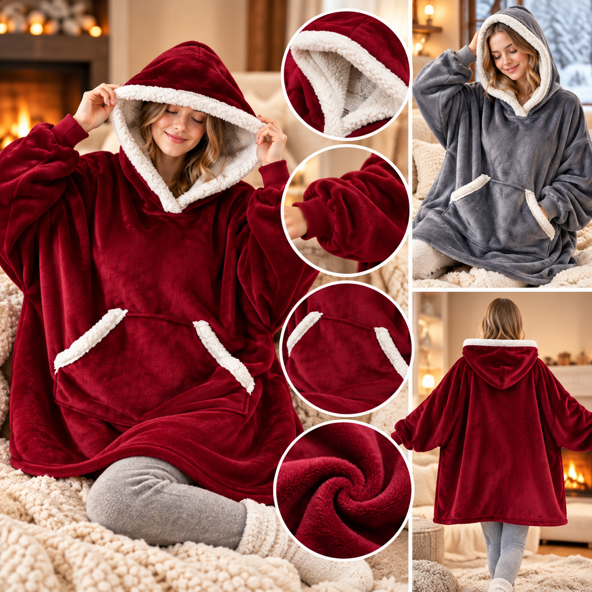 Sherpa Lined Plaid Blanket Hoodie Oversized Cozy Pullover