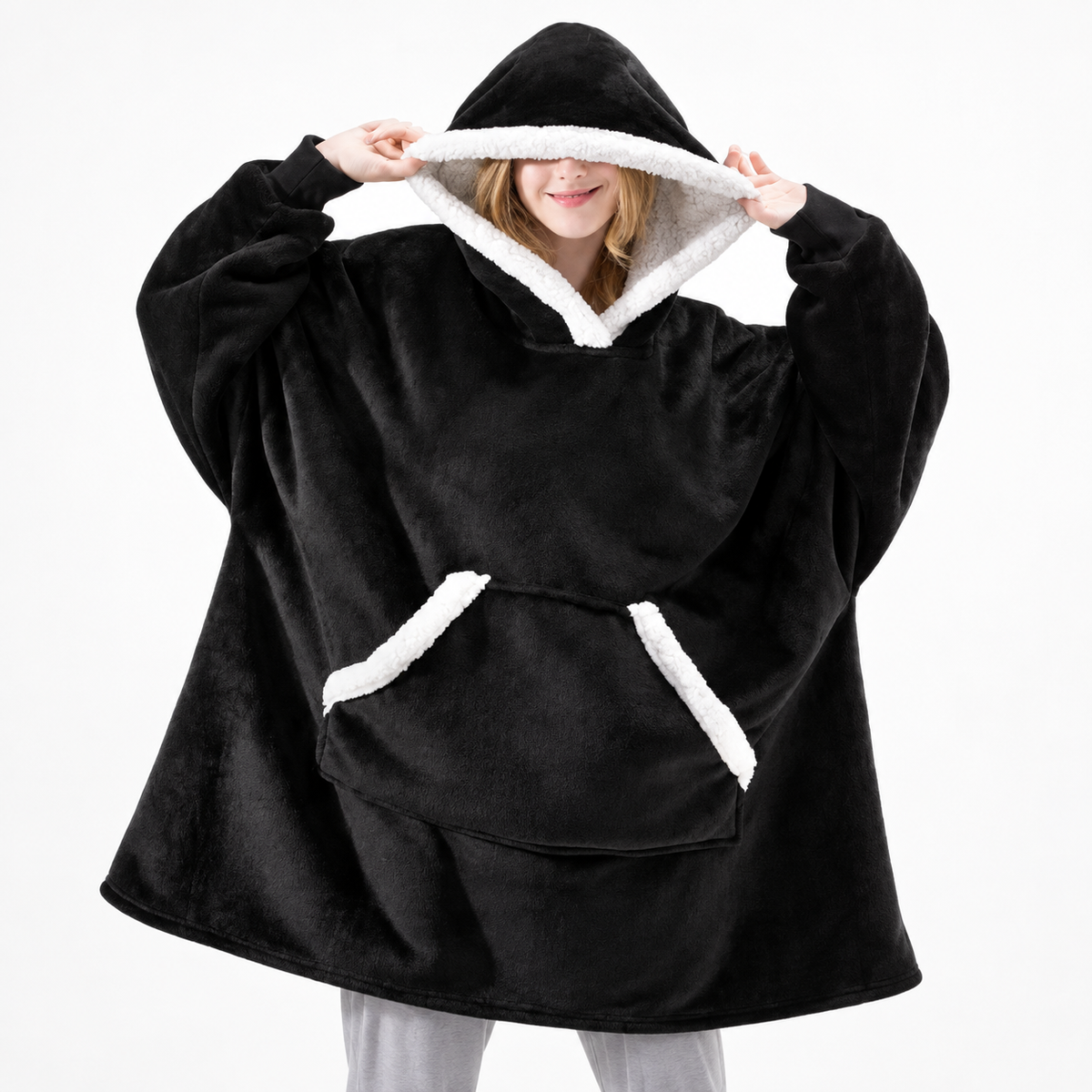 Sherpa Lined Plaid Blanket Hoodie Oversized Cozy Pullover