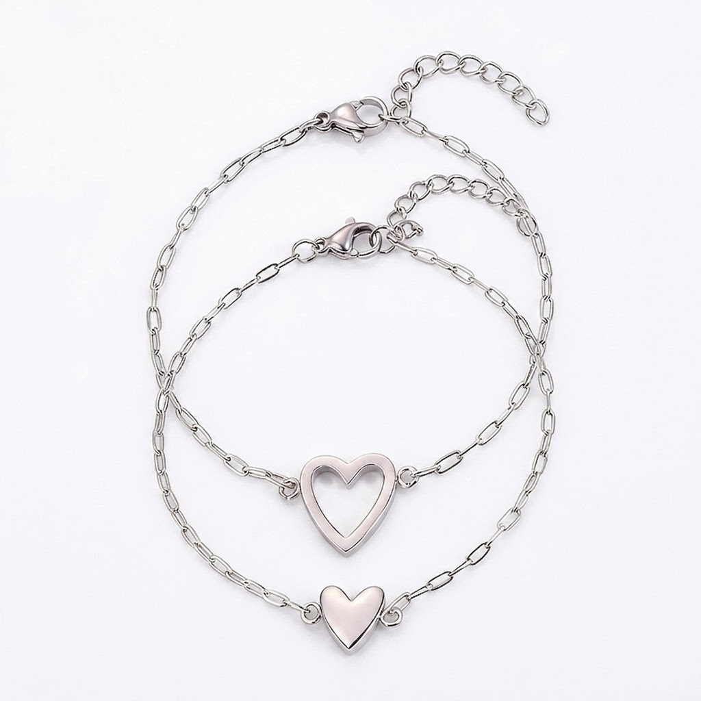 Pulsera Ajustable Cadena de Corazón Juego de Joyería para Parejas