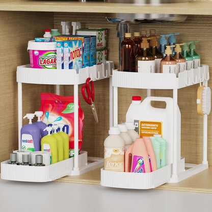 Set di 2 contenitori organizzatori per sotto il lavello con cassetti multiuso