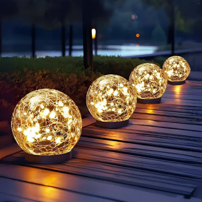 Solarleuchten Kugel mit knisterndem Glas Pfadakzent Außenleuchten Glühen