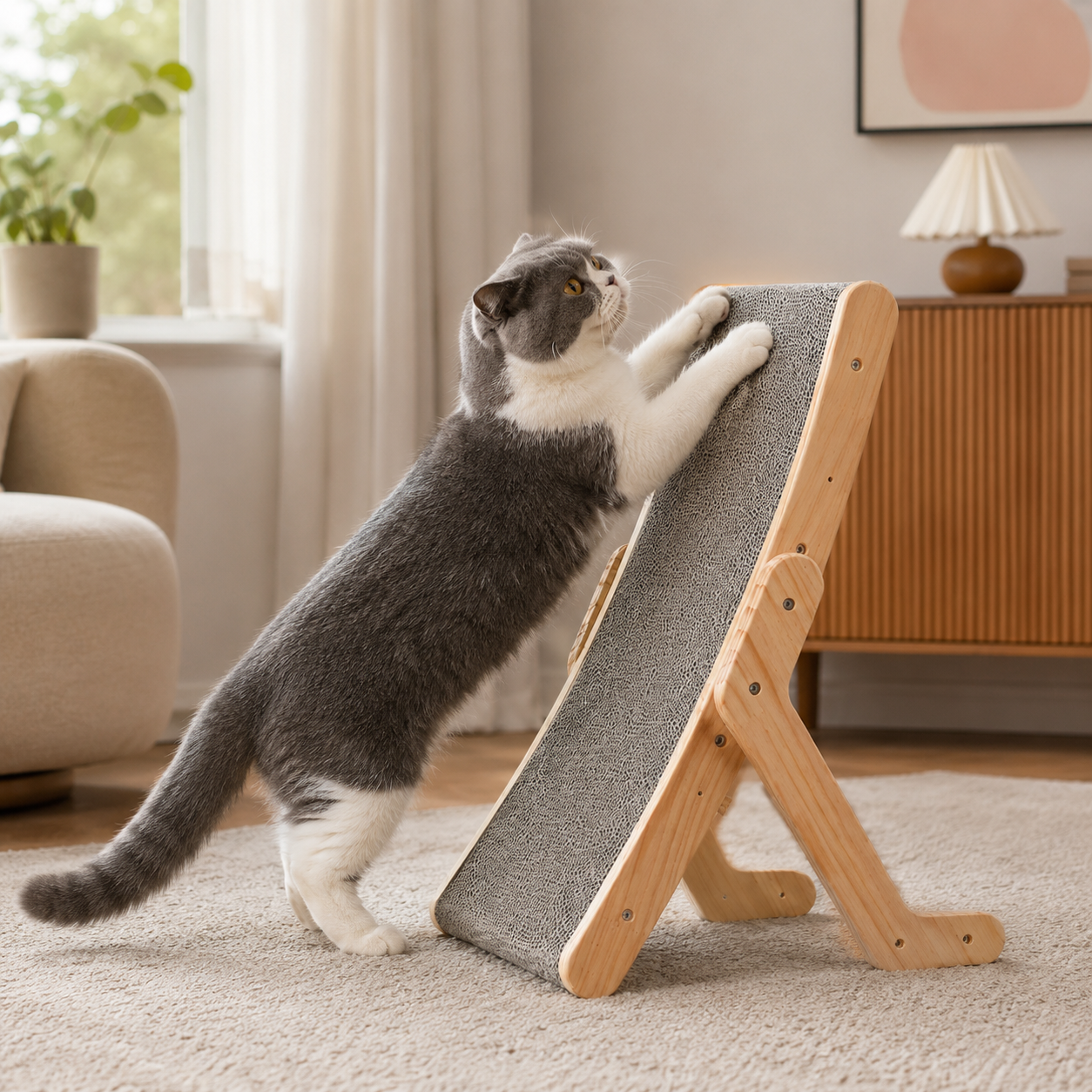 Solid Wood Cat Scratcher Ergonomic Design Pet Supplies