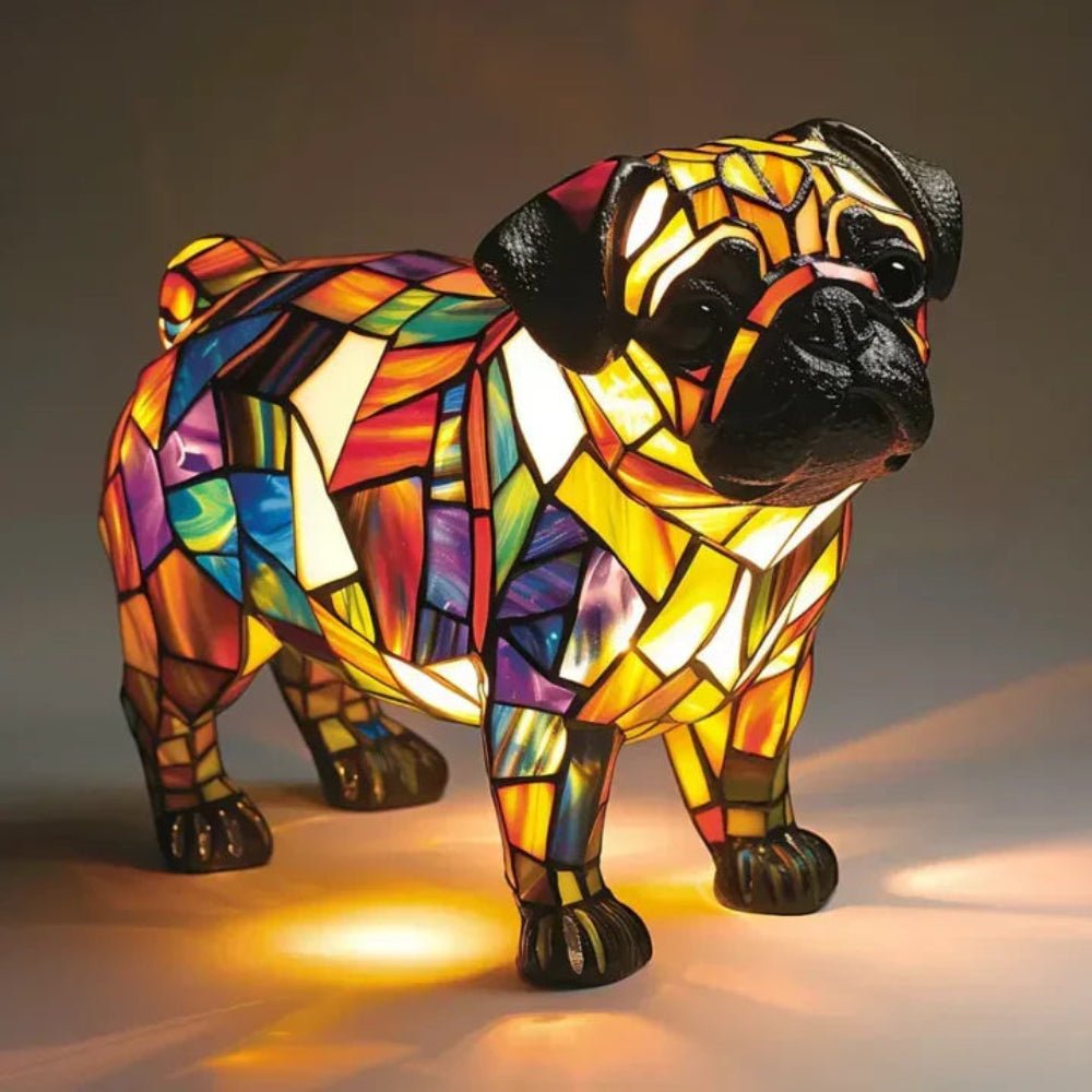 Tischlampe Hund Buntglas LED Dekolampe Nachtlicht Schlafzimmer