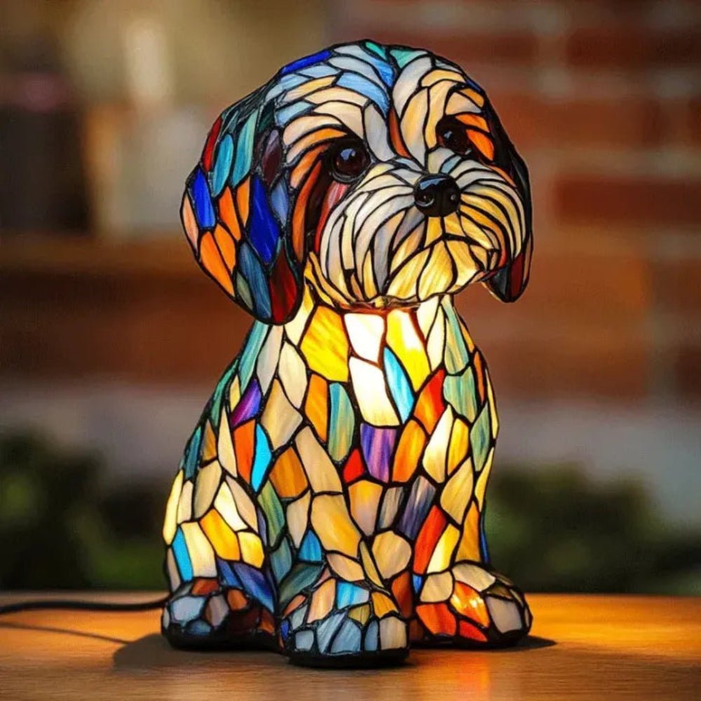 Tischlampe Hund Buntglas LED Dekolampe Nachtlicht Schlafzimmer