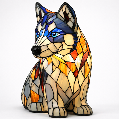 Tischlampe Hund Buntglas LED Dekolampe Nachtlicht Schlafzimmer