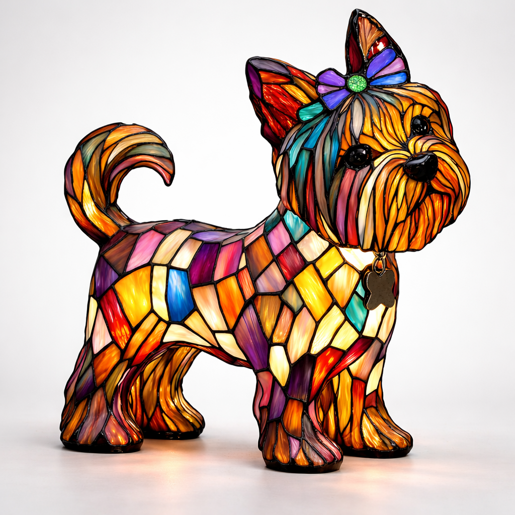Tischlampe Hund Buntglas LED Dekolampe Nachtlicht Schlafzimmer