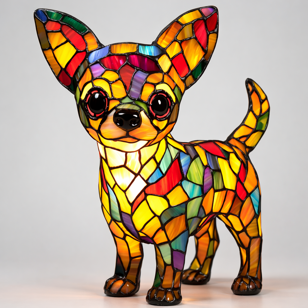 Tischlampe Hund Buntglas LED Dekolampe Nachtlicht Schlafzimmer