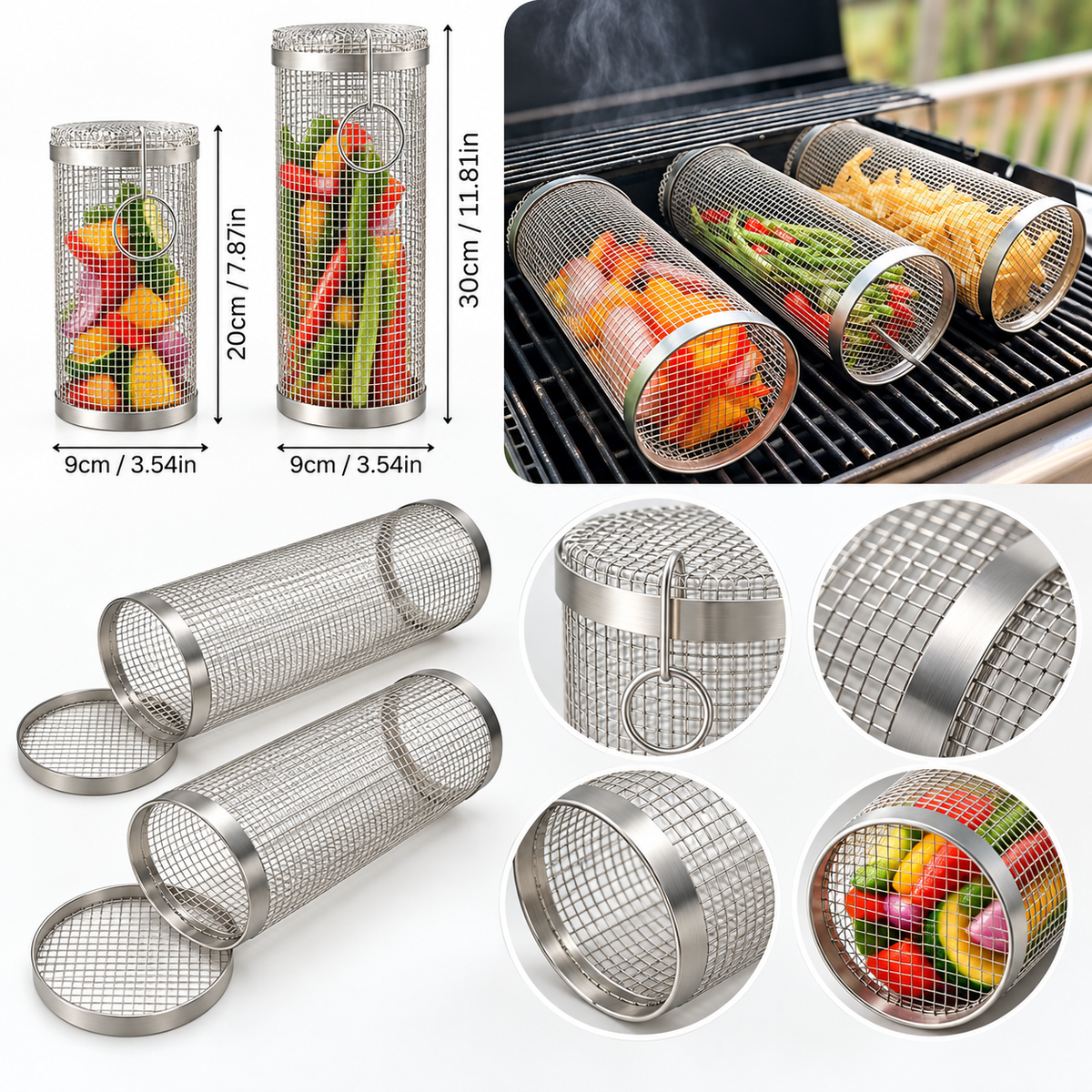 Stainless Steel Grill Basket Camping Easy Clean
