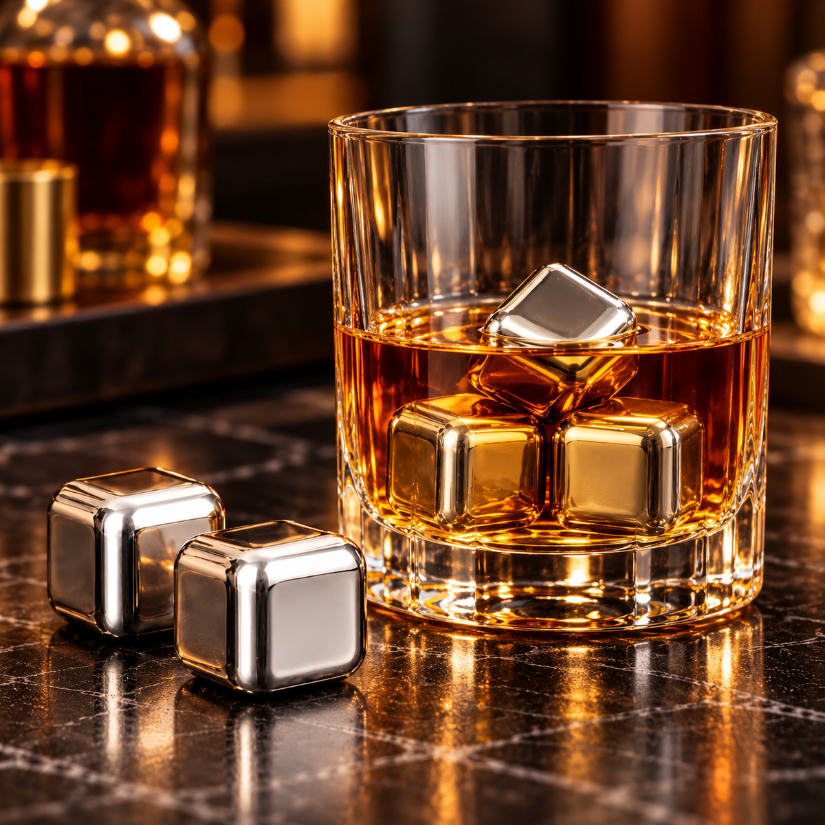 Set de pietre pentru whisky din oțel inoxidabil, sigure pentru alimente, reutilizabile