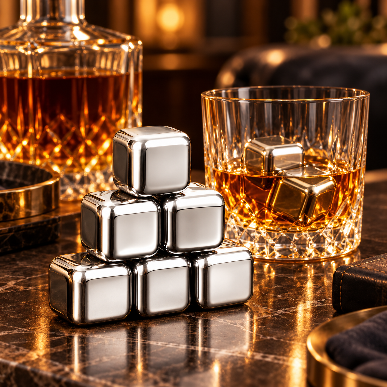 Set de pietre pentru whisky din oțel inoxidabil, sigure pentru alimente, reutilizabile