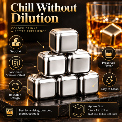 Set de pietre pentru whisky din oțel inoxidabil, sigure pentru alimente, reutilizabile