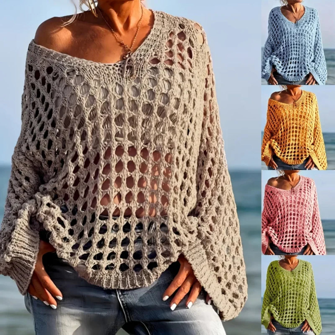 Suéter de crochet para mujer, suelto, para cubrirse, tipo pulóver para la playa