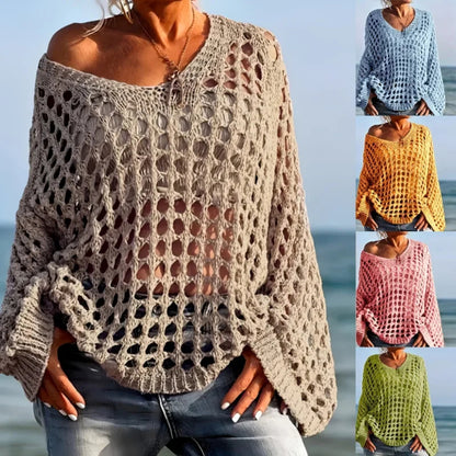 Suéter de crochet para mujer, suelto, para cubrirse, tipo pulóver para la playa
