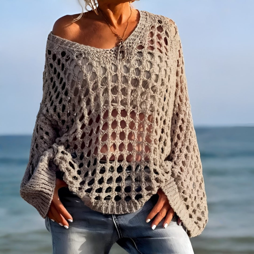 Suéter de crochet para mujer, suelto, para cubrirse, tipo pulóver para la playa