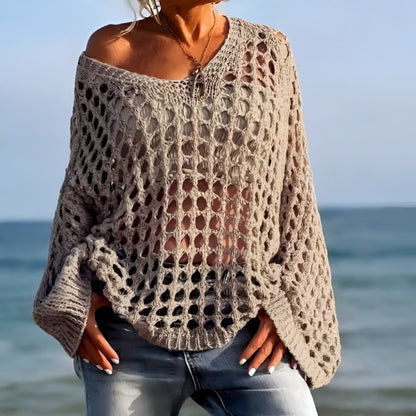 Suéter de crochet para mujer, suelto, para cubrirse, tipo pulóver para la playa