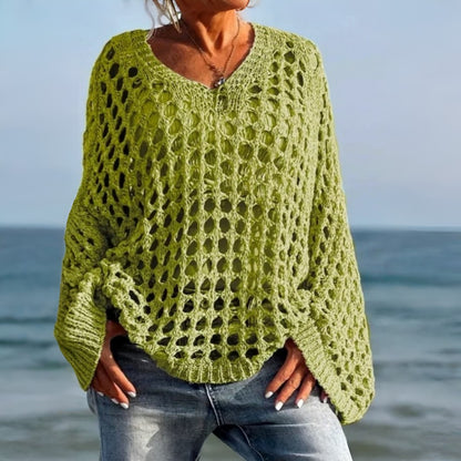 Suéter de crochet para mujer, suelto, para cubrirse, tipo pulóver para la playa
