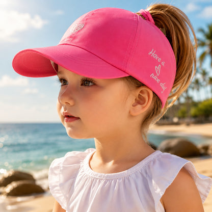 Gorra de béisbol para niños de verano con protección solar y abertura para coleta