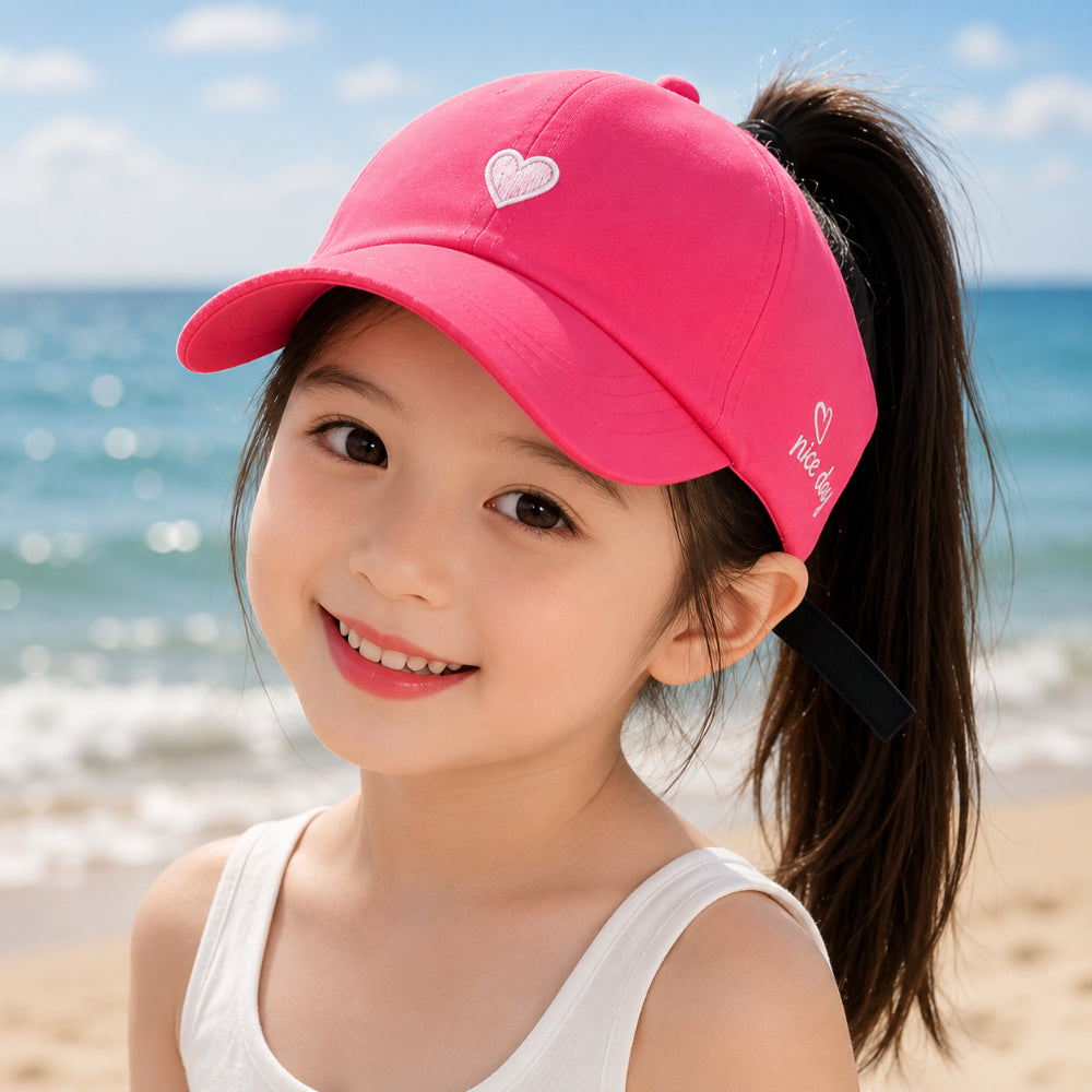 Gorra de béisbol para niños de verano con protección solar y abertura para coleta