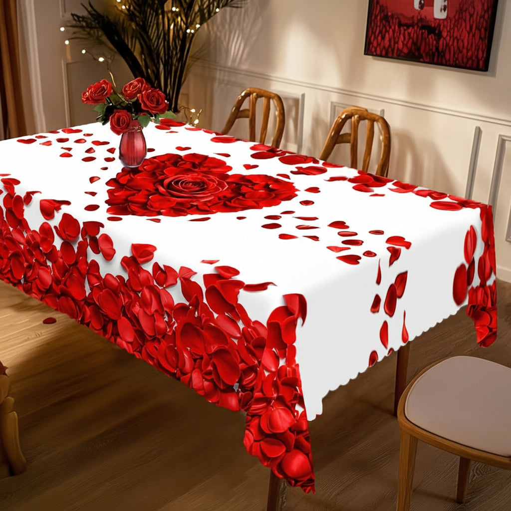 Tovaglia Cuore di Petali di Rosa Romantica in Poliestere per Tavolo da Pranzo