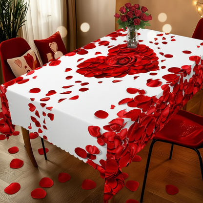 Tovaglia Cuore di Petali di Rosa Romantica in Poliestere per Tavolo da Pranzo