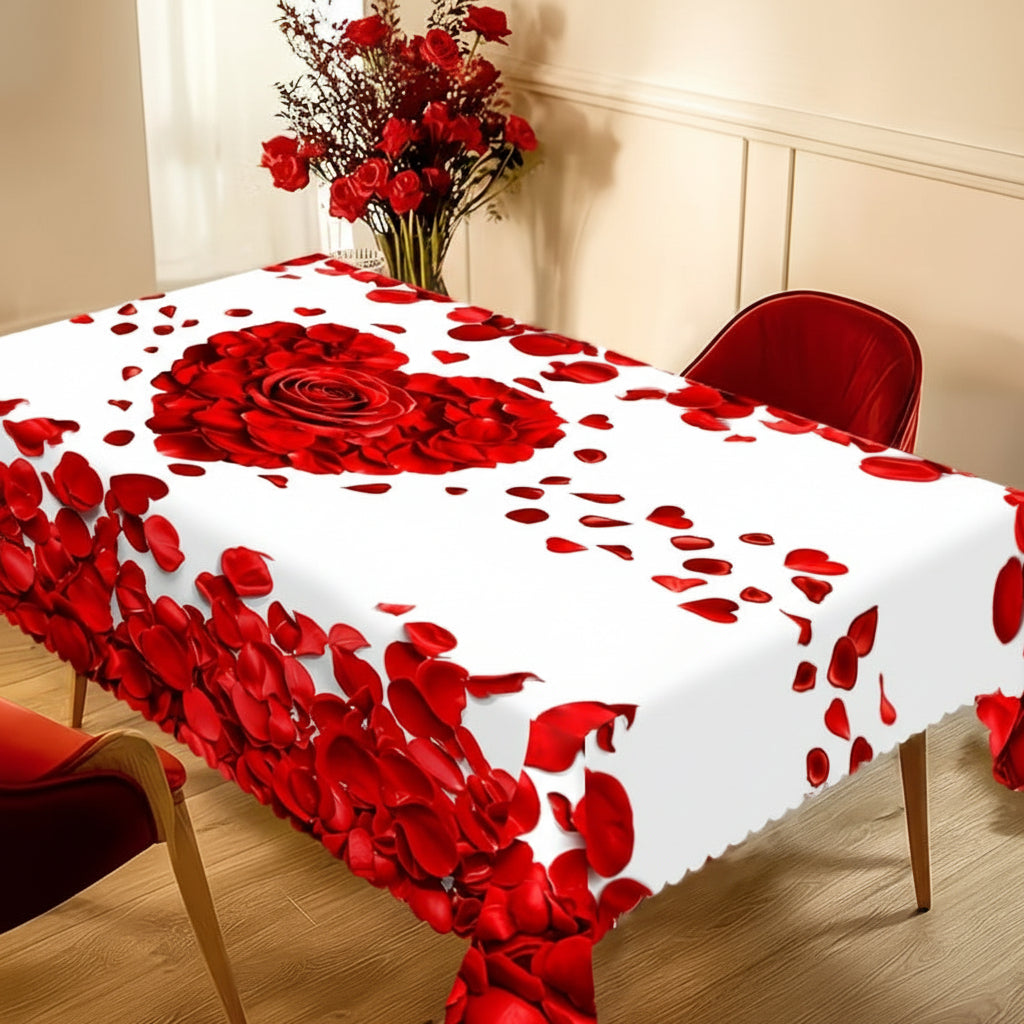 Tovaglia Cuore di Petali di Rosa Romantica in Poliestere per Tavolo da Pranzo